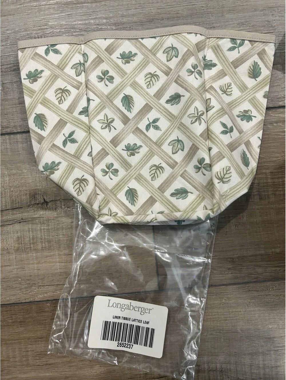 Longaberger TALL TISSUE Basket Liner Lattice Leaf Botanical green NEW